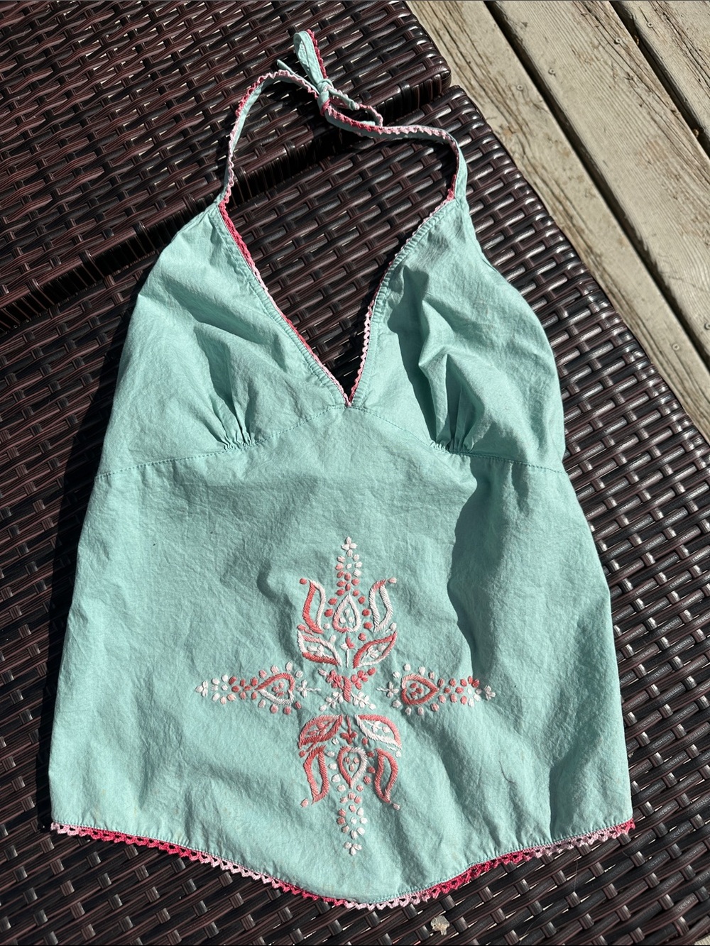 Y2K Mint Green and Pink Embroidered Strappy Top
